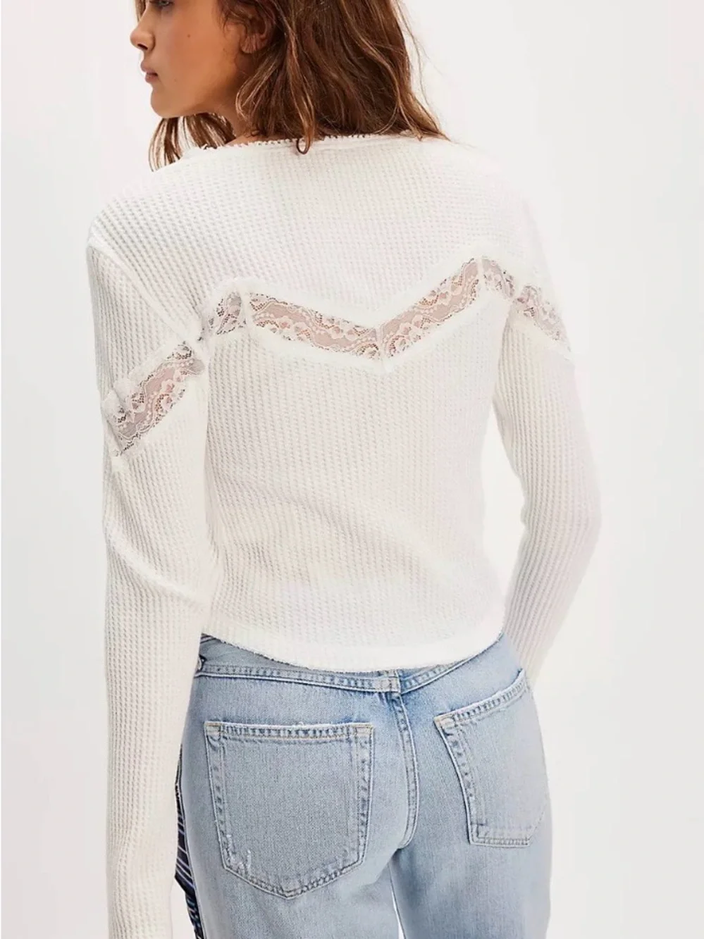 Free People White Lace-Trim Thermal Cardi